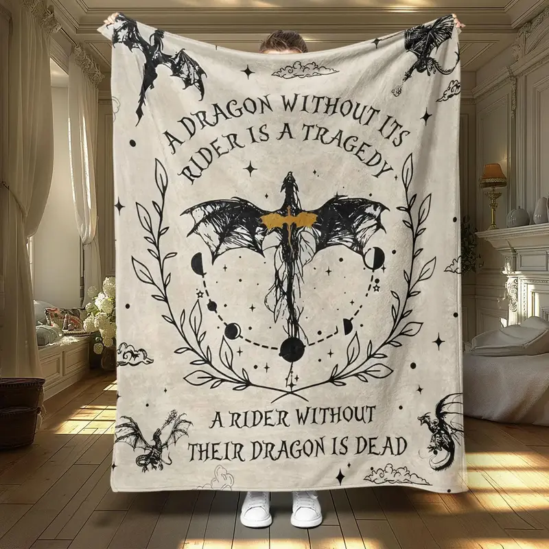 Dragon & Letter & Leaves Pattern Blanket, 1/2 Counts Soft Air-conditioned Room Throw, Warm Nap Blanket for Home Office Travel...