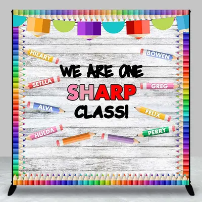 Colorful Pencil One Sharp Class Custom Name Backdrop