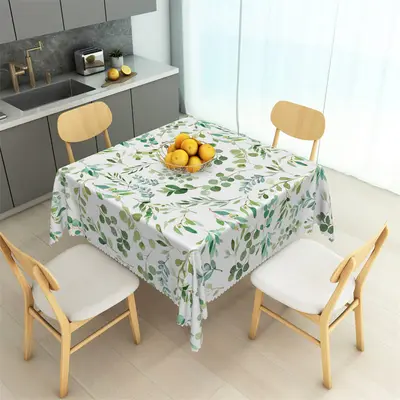 Light Green Leaves Spring Dining Square Tablecloth - Aperturee