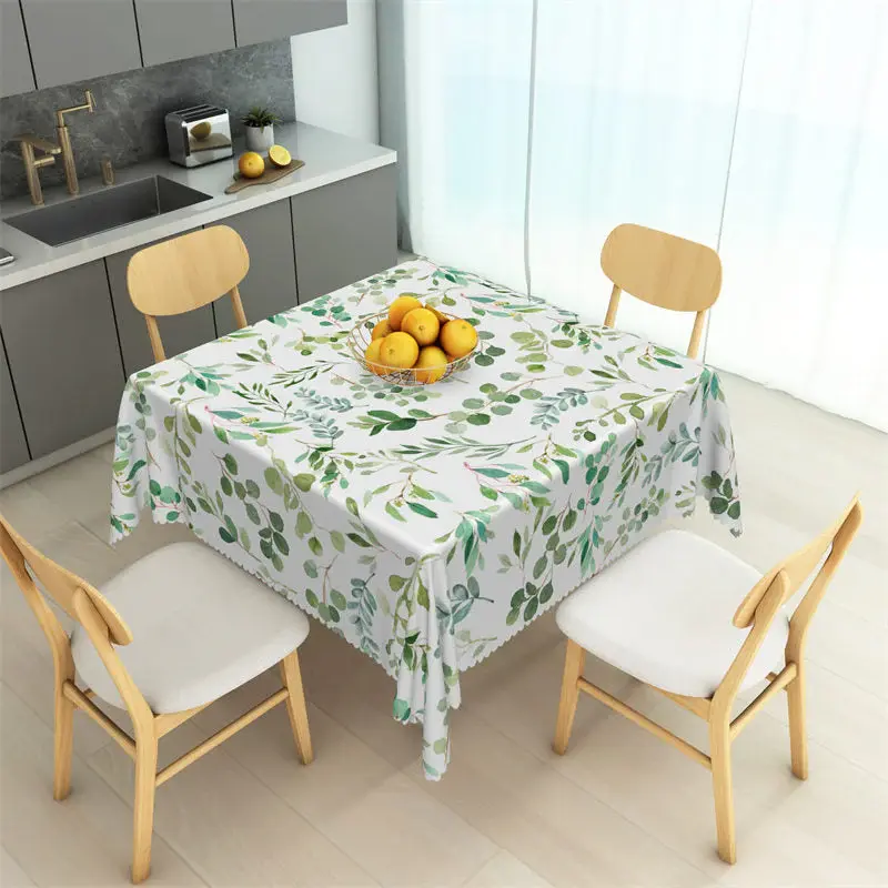 Light Green Leaves Spring Dining Square Tablecloth - Aperturee