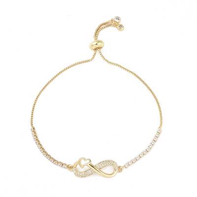 Infinity with Heart Brass Micro Pave Clear Cubic Zirconia Link Bracelets
