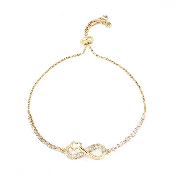 Infinity with Heart Brass Micro Pave Clear Cubic Zirconia Link Bracelets