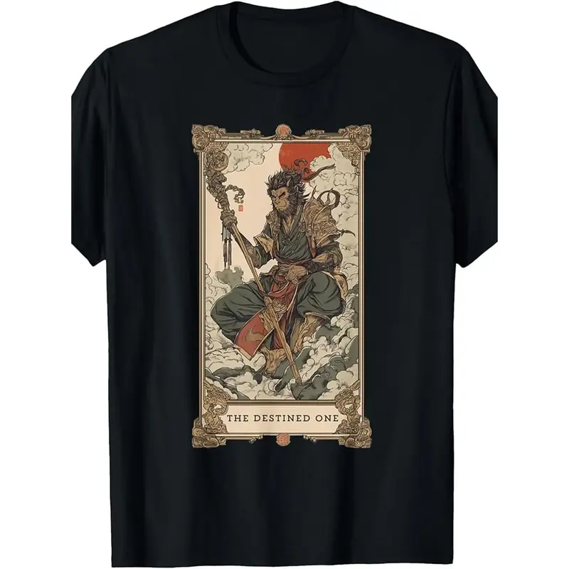Men's Vintage-Inspired The Destined One Wukong Graphic Tee -  100% Cotton T-Shirt - Versatile for Casual, Sports, Festive...