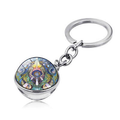 Yoga Mandala Pattern Double-Sided Glass Half Round/Dome Pendant Keychain