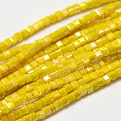 Faceted Cube Full Rainbow Plated Electroplate Glass Beads Strands
