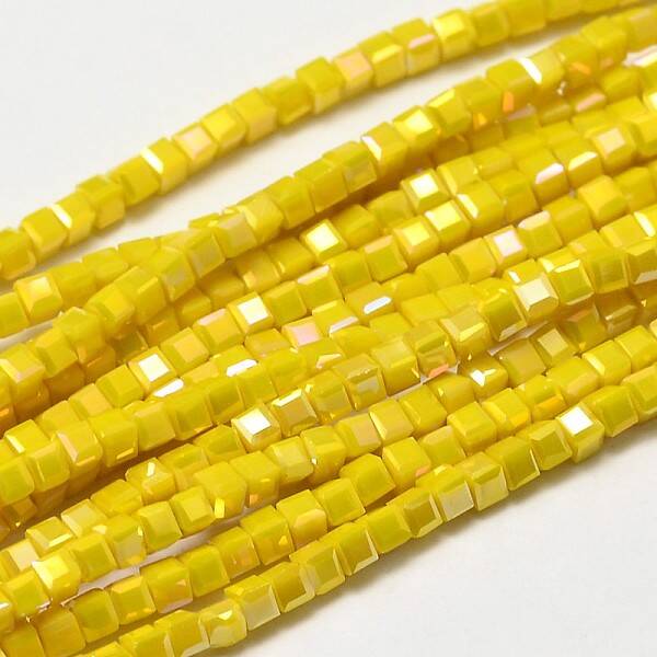 Faceted Cube Full Rainbow Plated Electroplate Glass Beads Strands