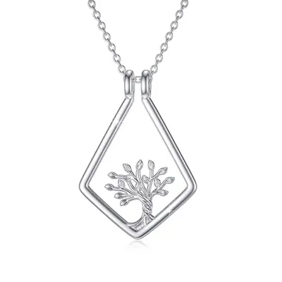 Sterling Silver Tree Of Life & Ring Holder Pendant Necklace