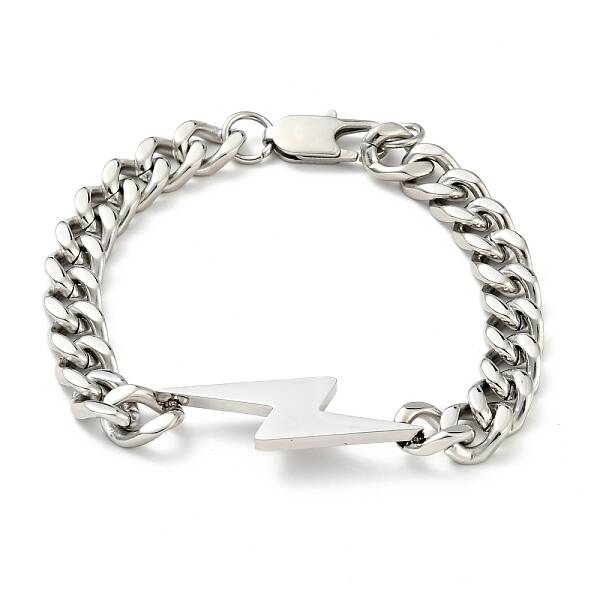 Tarnish Resistant 201 Stainless Steel Lighting Bolt Link Bracelet with Curb Chains for Women