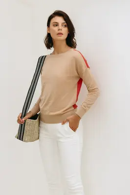 2-way Colorblock Sweater - Camel | Size: S
