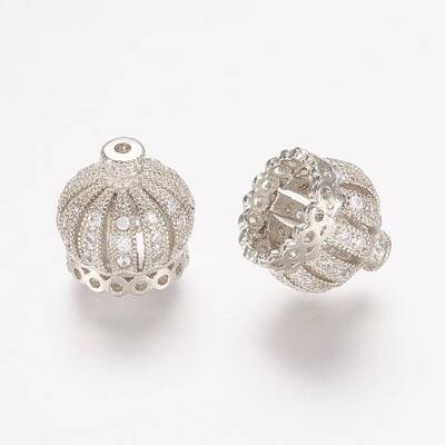 Brass Micro Pave Cubic Zirconia Beads