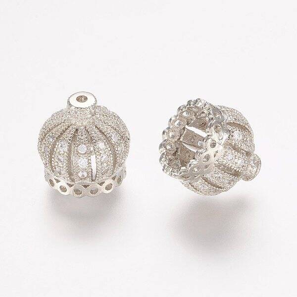 Brass Micro Pave Cubic Zirconia Beads