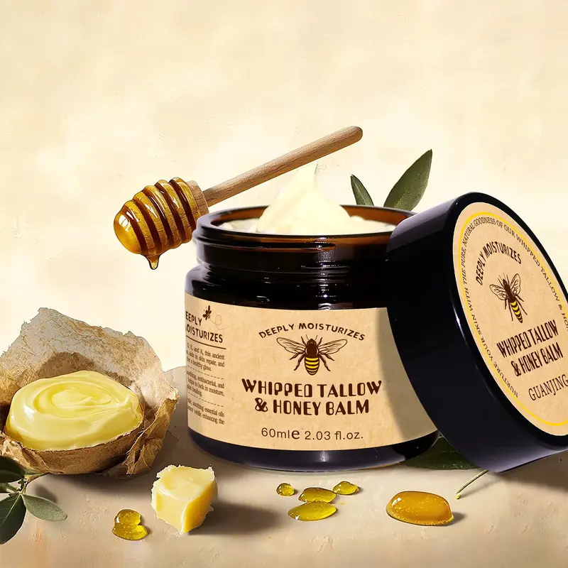 Beef Tallow & Honey Balm Cream– All-Natural Moisturizer Hydrates and Nourishes the Skin, Grass-fed Beef Tallow Honey Balm b...