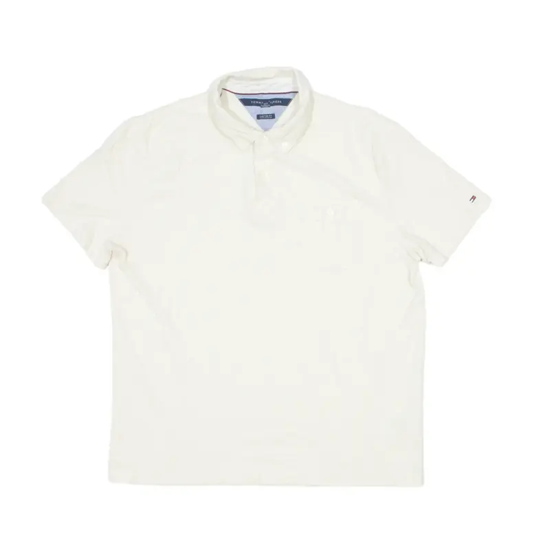 TOMMY HILFIGER Polo Shirt Beige Striped Short Sleeve Mens XL