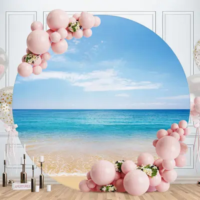 Aperturee Flamingo Hawaii Beach Birthday Circle Backdrop | Round Birthday Backdrop Cover | Customized Backdrop For Birthday |...