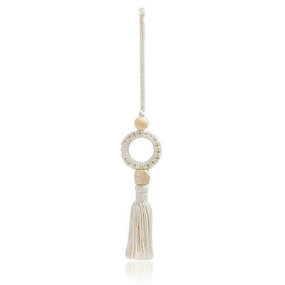 Ring with Macrame Cotton Pendant Decorations with Wood Beaded