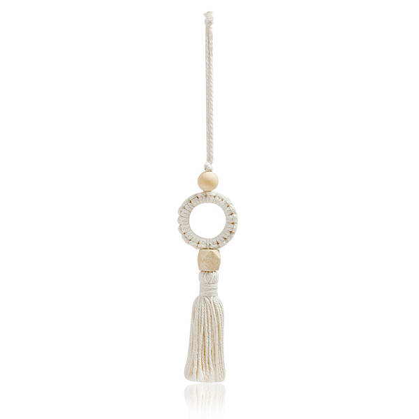 Ring with Macrame Cotton Pendant Decorations with Wood Beaded