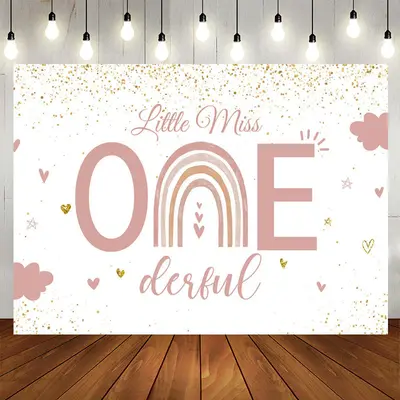 Aperturee Pink Miss One Derful Glitter Birthday Backdrop