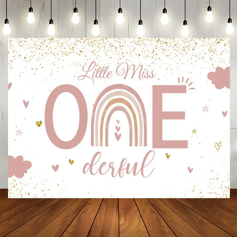 Aperturee Pink Miss One Derful Glitter Birthday Backdrop