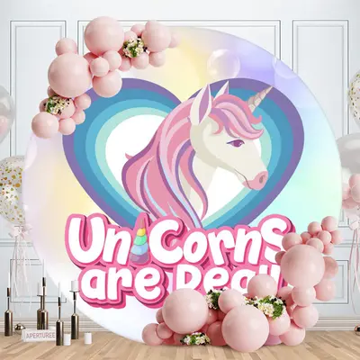 Aperturee Unicorns Are Real Round Kids Birthday Backdrop