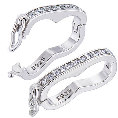 Anti-Tarnish 2Pcs Rhodium Plated 925 Sterling Silver Rhinestone Peanut Twister Clasps