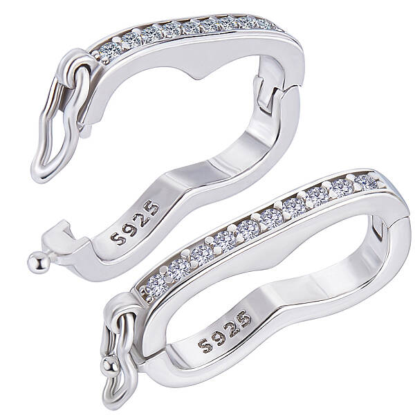 Anti-Tarnish 2Pcs Rhodium Plated 925 Sterling Silver Rhinestone Peanut Twister Clasps