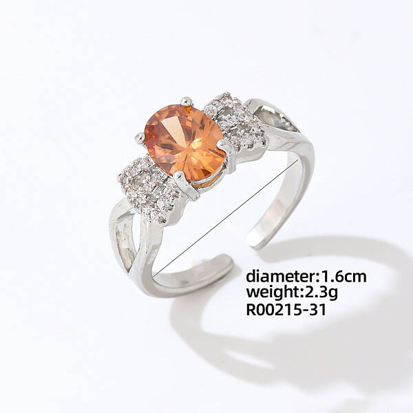 Bowknot Platinum Brass Adjustable Ring with Orange Cubic Zirconia