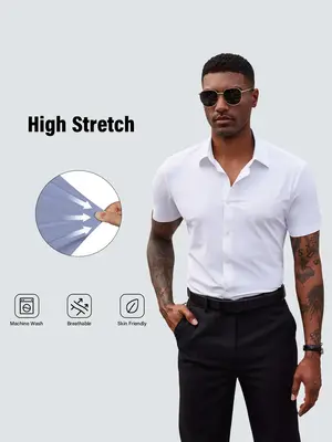 2-Pack Alimens&Gentle Stretch Dress Shirts for Men Short Sleeve Slim Fit Casual Button Down Shirts Muscle Fit Men's Dress Shi...