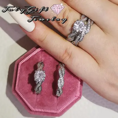 1.5ct Engagement Rings for Women Round Bridal Ring Sets Cubic Zirconia Wedding Band Twisting Infinity Pave Set Size 5-11