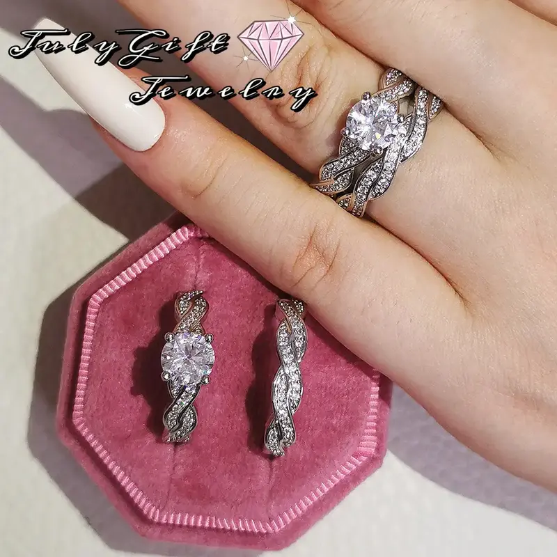 1.5ct Engagement Rings for Women Round Bridal Ring Sets Cubic Zirconia Wedding Band Twisting Infinity Pave Set Size 5-11