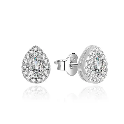 Beneto AGUP1782L Glitter Silver Button Earrings