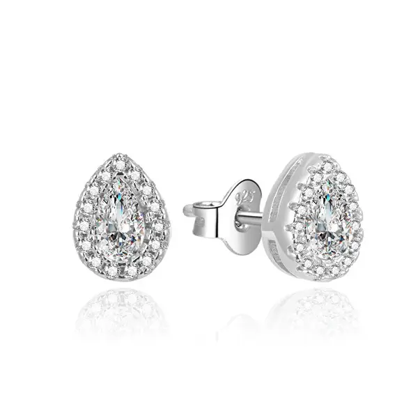 Beneto AGUP1782L Glitter Silver Button Earrings