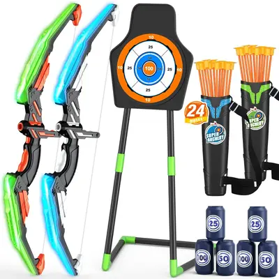 Bow & Arrow Toy Set, 1 Set LED Light Up Shooting Toy Set, Indoor & Outdoor Shooting Game Toy, Birthday Gift for Boys & Girls,...