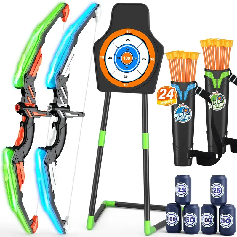 Bow & Arrow Toy Set, 1 Set LED Light Up Shooting Toy Set, Indoor & Outdoor Shooting Game Toy, Birthday Gift for Boys & Girls,...