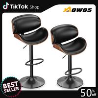 【FathersDayGift】AOWOS Bar Stools for Kitchen Counter, Adjustable Bentwood Barstools, Modern PU Leather Upholstered Bar Ch...
