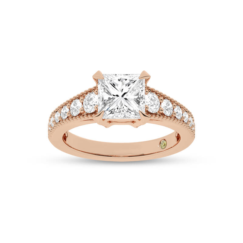 Pixie Tapered Milgrain Princess Cut Lab Diamond Engagement Ring | 10K Rose Gold 2 5/8 CT. TW.