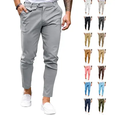 Mens Chinos Slim Fit Pants Flat Front Stretch Skinny Tapered Dress Pants Comfort Casual Solid Trousers Menswear Shirts Classi...