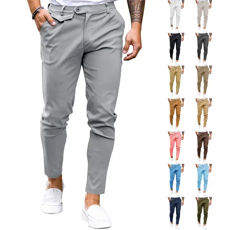 Mens Chinos Slim Fit Pants Flat Front Stretch Skinny Tapered Dress Pants Comfort Casual Solid Trousers Menswear Shirts Classi...