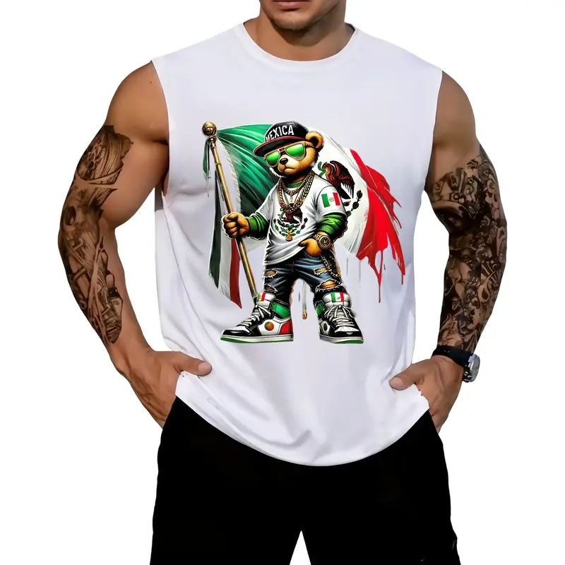 HAGBDH Sporsity Men Graphic Vest with Cool Mexican Pride Bear Stylish Casual Wear Trendy Fashion Streetwear  Graphic Sleevele...