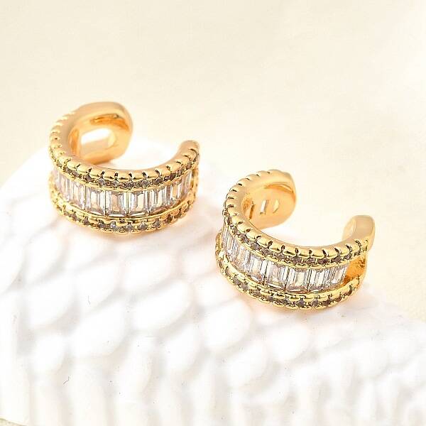 Brass Micro Pave Clear Cubic Zirconia Cuff Earrings