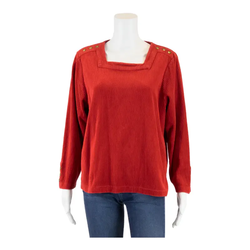 BON WORTH Corduroy Top Red 90s Long Sleeve Womens L