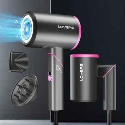 LOVEPS Hair Dryer with Diffuser, 1800W Ionic Travel Blow Dryer, Foldable Handle, Constant Temperature Hair Care Without Hair ...