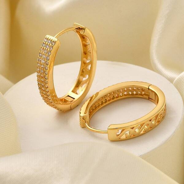 Brass Cubic Zirconia Hoop Earrings
