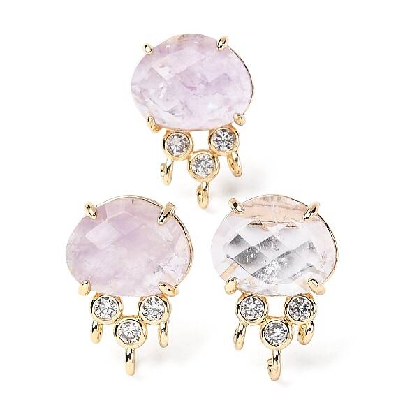 Brass Micro Pave Cubic Zirconia Stud Earring Findings with Natural Amethyst