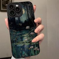 Lotus & Moon Pattern Phone Case, Anti-drop Cellphone Protective Case, Total Protective Shockproof Mobile Phone Cover for iPho...