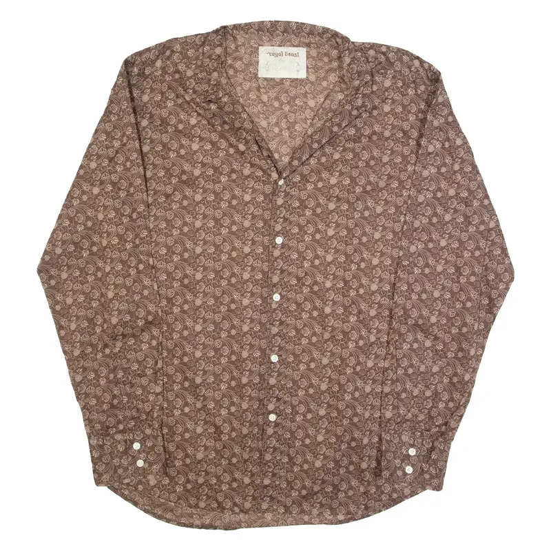 ROYAL BEAST Mens Shirt Brown 90s Floral Long Sleeve XL