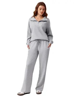 PINSPARK Travel set Women's 2-Piece Sweatsuits Set Long Sleeve Half Zip Pullover Sweatshirt Joggers Pants Comfy Outfits Soft ...