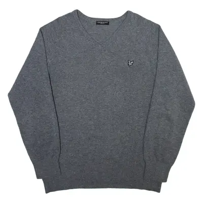 LYLE & SCOTT Mens Jumper Grey V-Neck Tight Knit XL