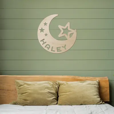 Moon and Star Name Wood Sign
