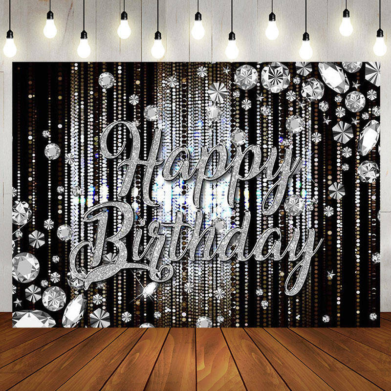 Black Silver Diamonds Sparkle Backdrop For Birthday - Aperturee