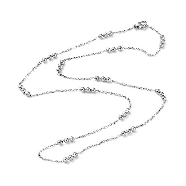 Non-Tarnish 304 Stainless Steel Round Beaded Link Chain Necklaces for Women